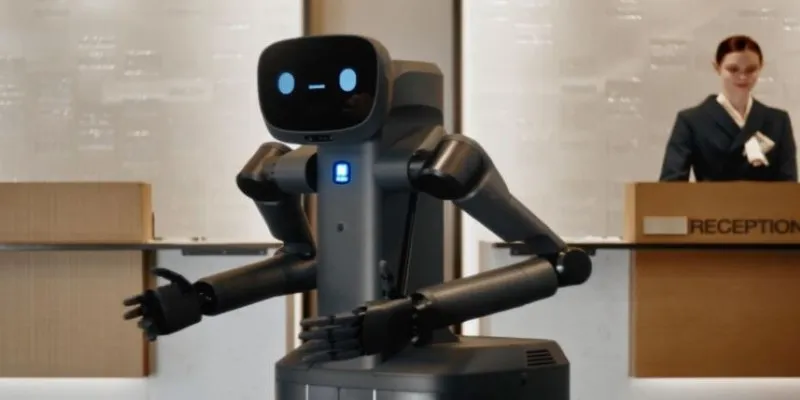 Semi-Humanoid AI Robot with a head-like screen and mobile base