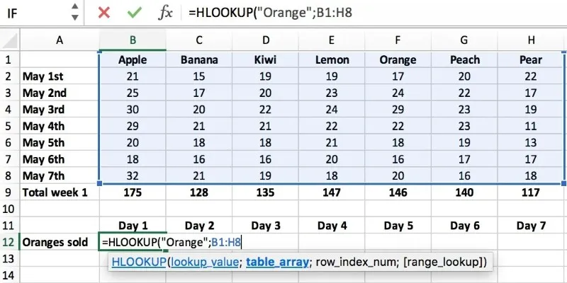 HLOOKUP Example
