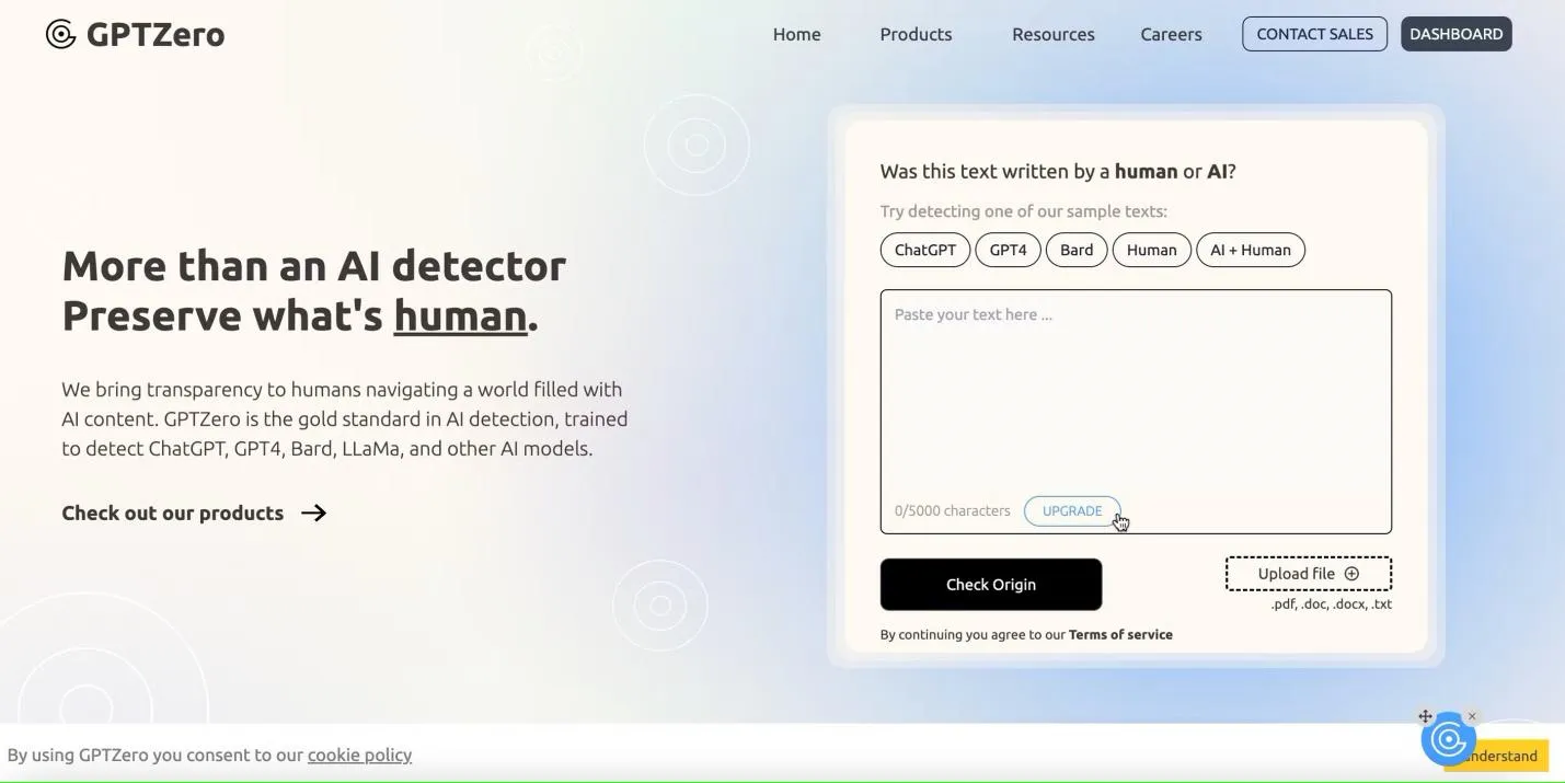 Using GPTZero interface