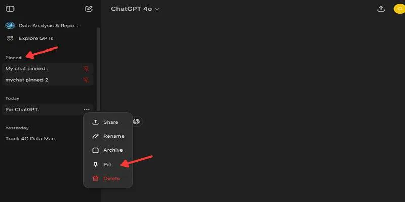 Pinning important conversations in ChatGPT Folders