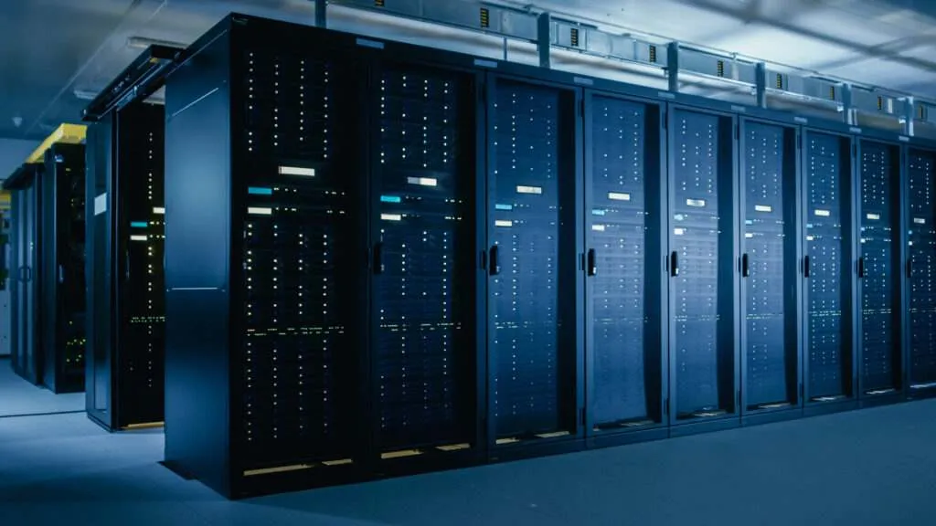 A modern data center with advanced cooling systems